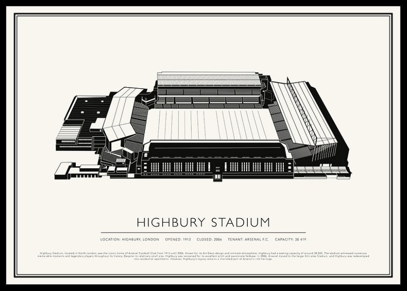 Highbury Stadion Vintage Skizze Poster-12