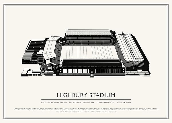 Poster Highbury Stadium Vintage Sketch 02 EN