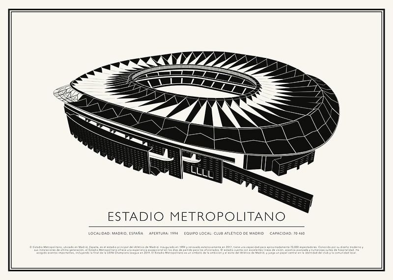 Estadio Metropolitano Vintage Sketch Póster-12
