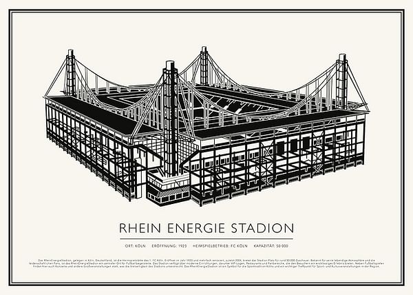 Poster RheinEnergieStadion Vintage Skizze 02 DE