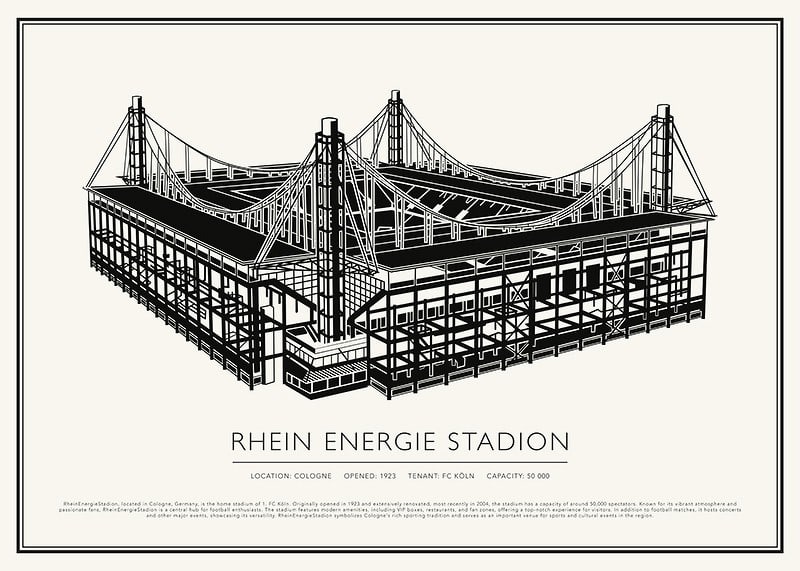 Póster de boceto vintage del RheinEnergieStadion-12