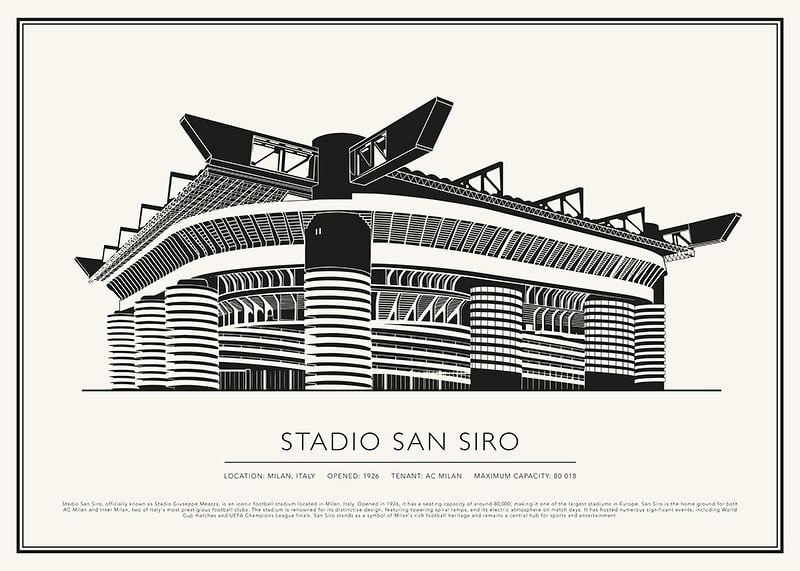 Plagát Vintage Sketch Stadio San Siro-12