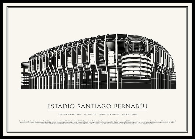 Santiago Bernabéu Stadium Vintage Sketch plakāts-12