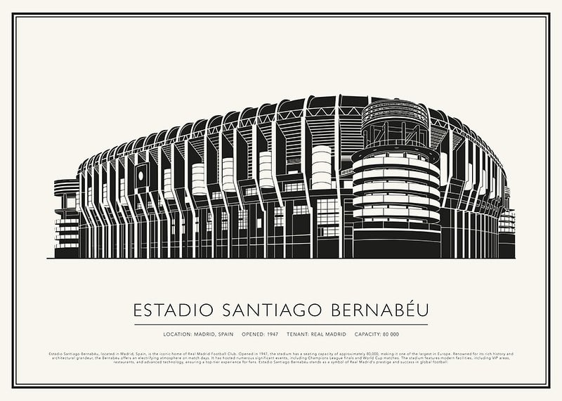 Santiago Bernabéu Stadium Vintage Sketch plakāts-12