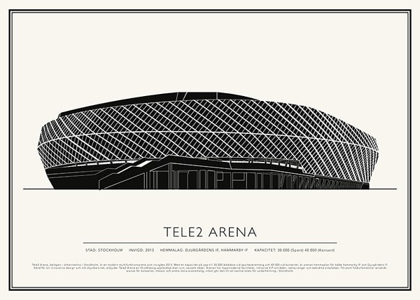 Poster Tele2 Arena Vintage Skiss 02 SE