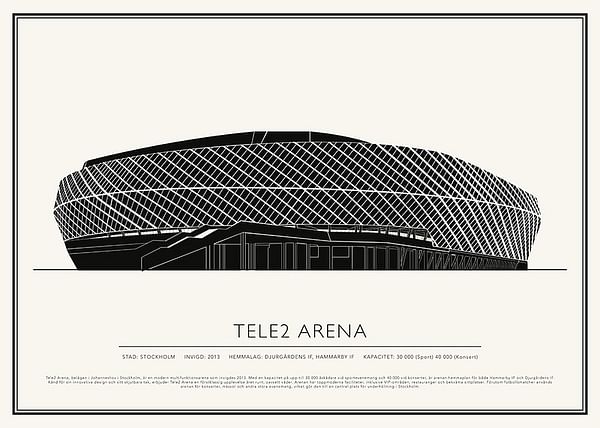 Poster Tele2 Arena Vintage Skiss 02 SE
