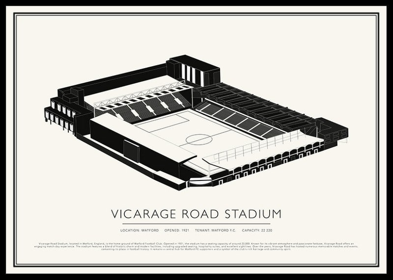Vicarage Road Stadium Vintage Sketch plagát-12