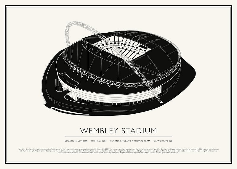 Wembley Stadium Vintage Sketch plagát-12