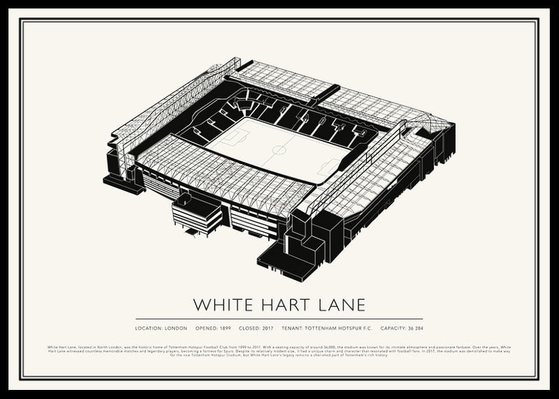 White Hart Lane Vintage Sketch plakāts-12