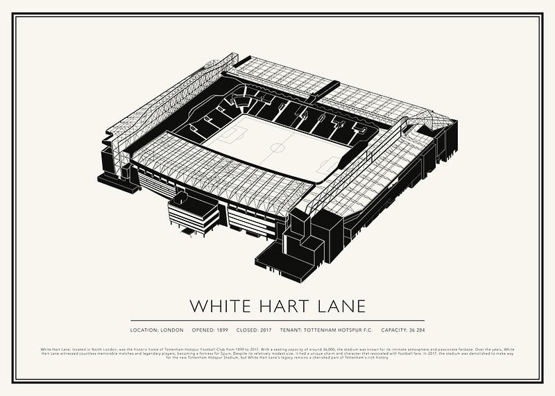 White Hart Lane Vintage Sketch plakāts-12