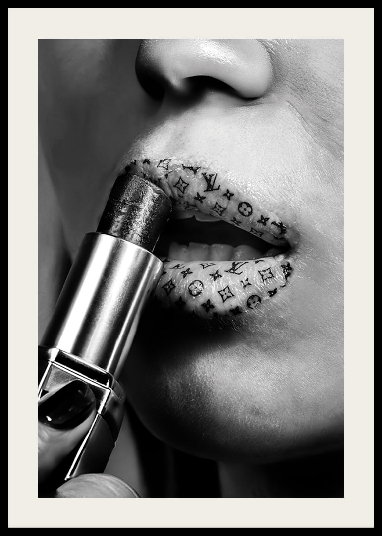 Poster with lipsticks with designs from fashion houses such as Louis Vuitton-12