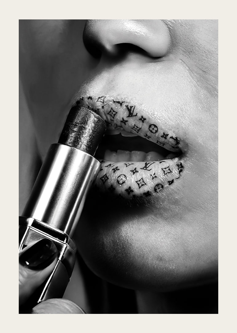 Poster with lipsticks with designs from fashion houses such as Louis Vuitton-12