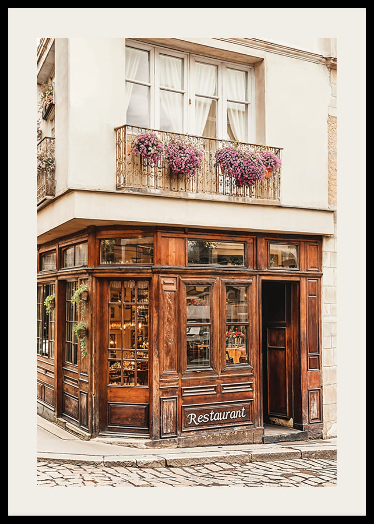 Poster of a quaint restaurant on a cobbled street-12