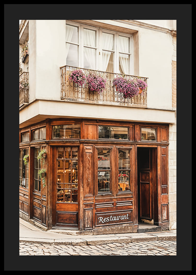 Poster of a quaint restaurant on a cobbled street-12