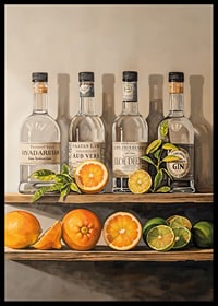 Poster with Gin bottles on a shelf with fruit-6