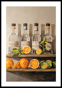 Poster with Gin bottles on a shelf with fruit-0