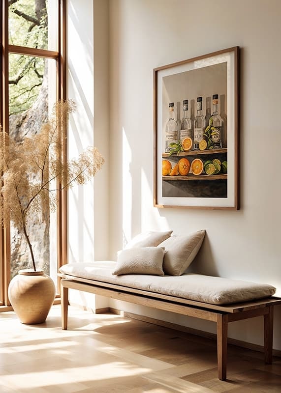 Poster with Gin bottles on a shelf with fruit-12