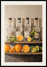 Poster with Gin bottles on a shelf with fruit-2