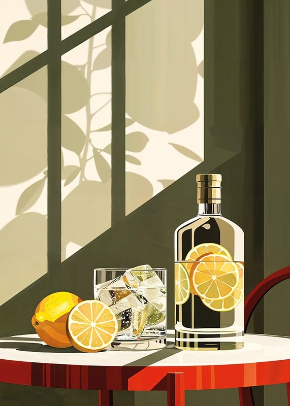 Affisch med en elegant illustration av en drink med citroner-12