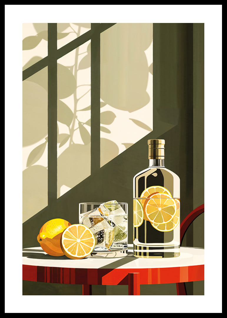 Affisch med en elegant illustration av en drink med citroner-12