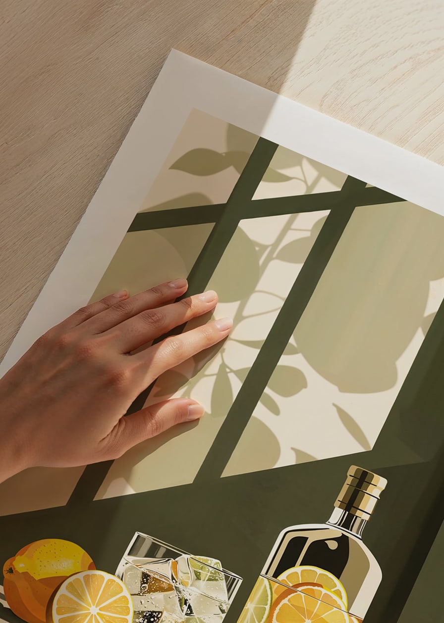 Affisch med en elegant illustration av en drink med citroner-12