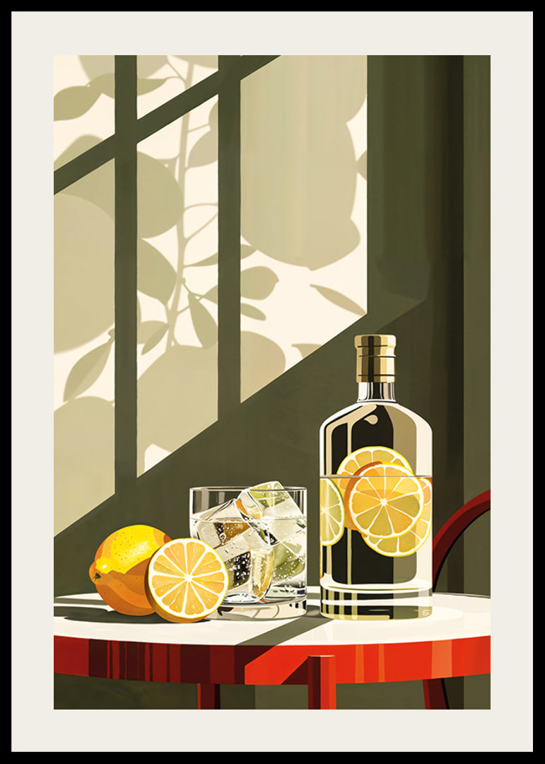 Affisch med en elegant illustration av en drink med citroner-12