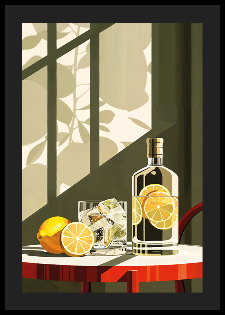 Affisch med en elegant illustration av en drink med citroner-12