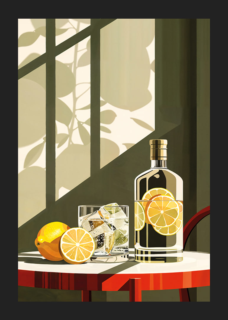 Affisch med en elegant illustration av en drink med citroner-12