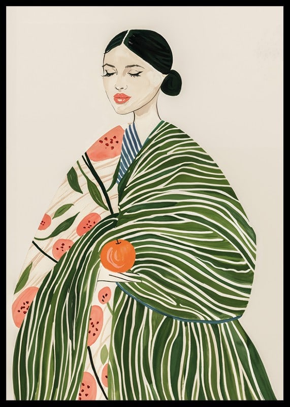 Poster with a watercolor painting of a woman with an orange-12