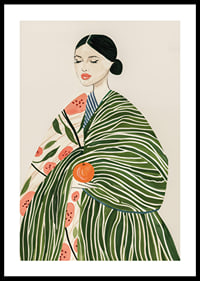 Poster with a watercolor painting of a woman with an orange-0