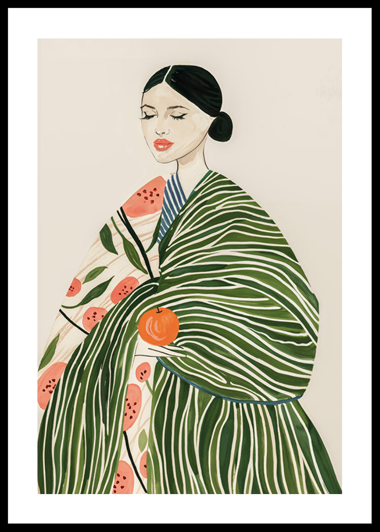 Poster with a watercolor painting of a woman with an orange-12