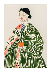 Poster with a watercolor painting of a woman with an orange-1