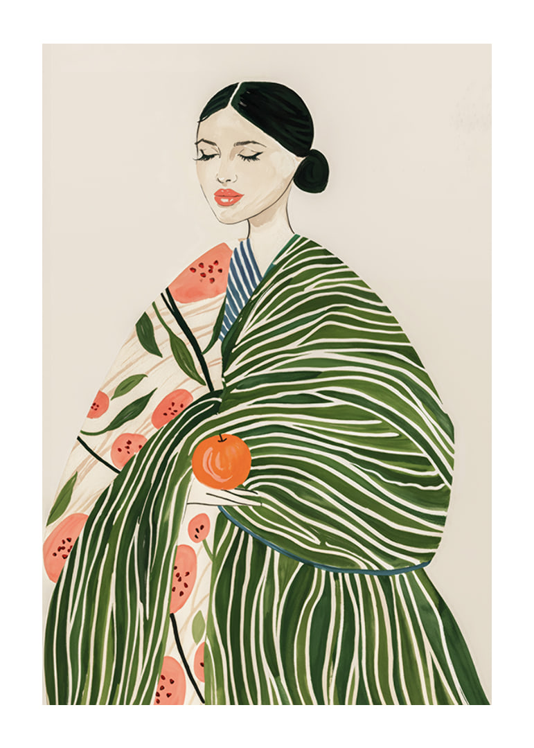 Poster with a watercolor painting of a woman with an orange-12