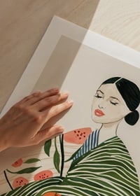 Poster with a watercolor painting of a woman with an orange-9