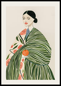 Poster with a watercolor painting of a woman with an orange-2