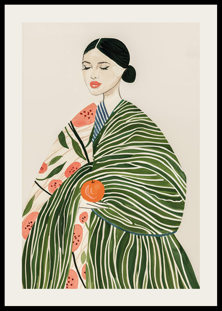 Poster with a watercolor painting of a woman with an orange-12