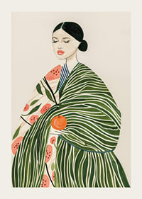 Poster with a watercolor painting of a woman with an orange-3