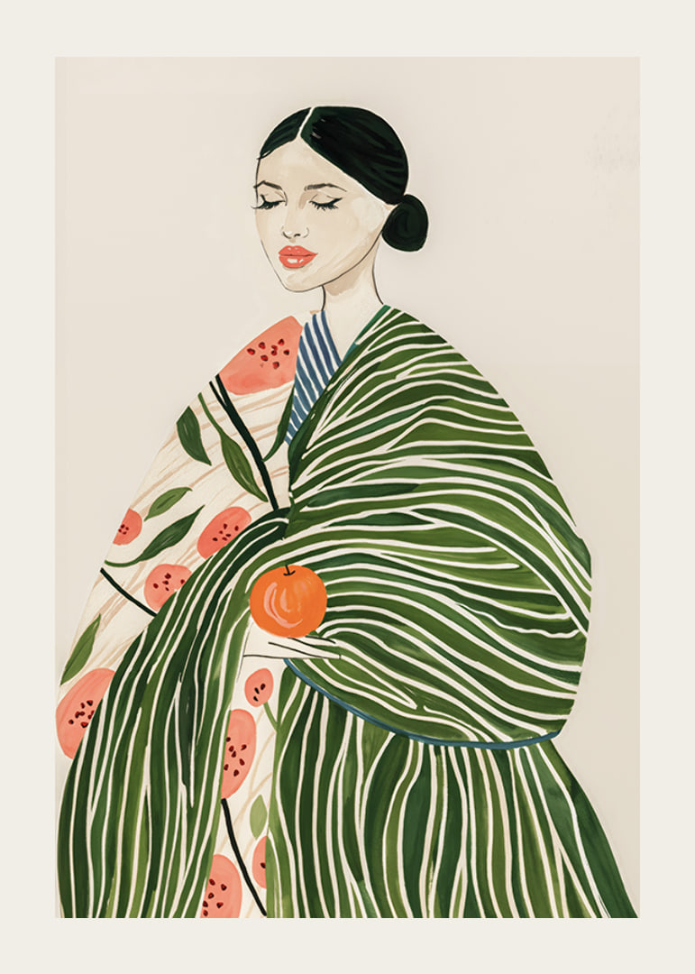 Poster with a watercolor painting of a woman with an orange-12