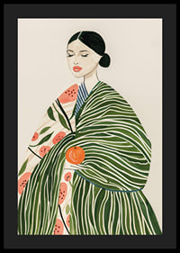 Poster with a watercolor painting of a woman with an orange-4