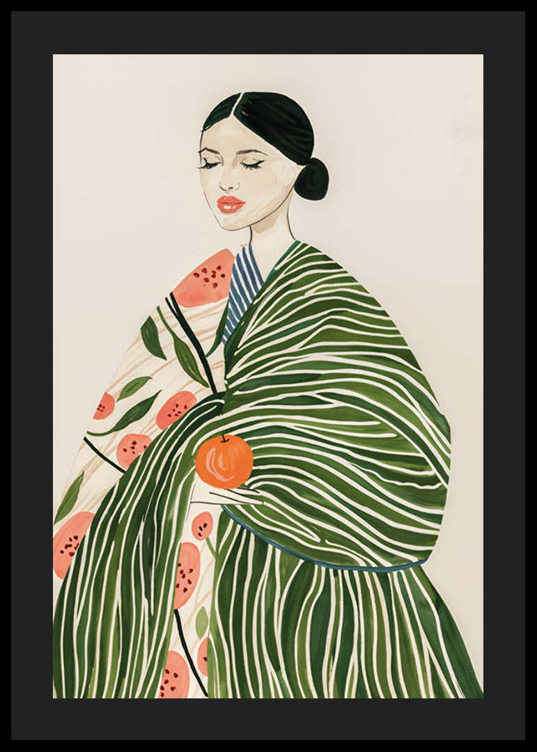 Poster with a watercolor painting of a woman with an orange-12