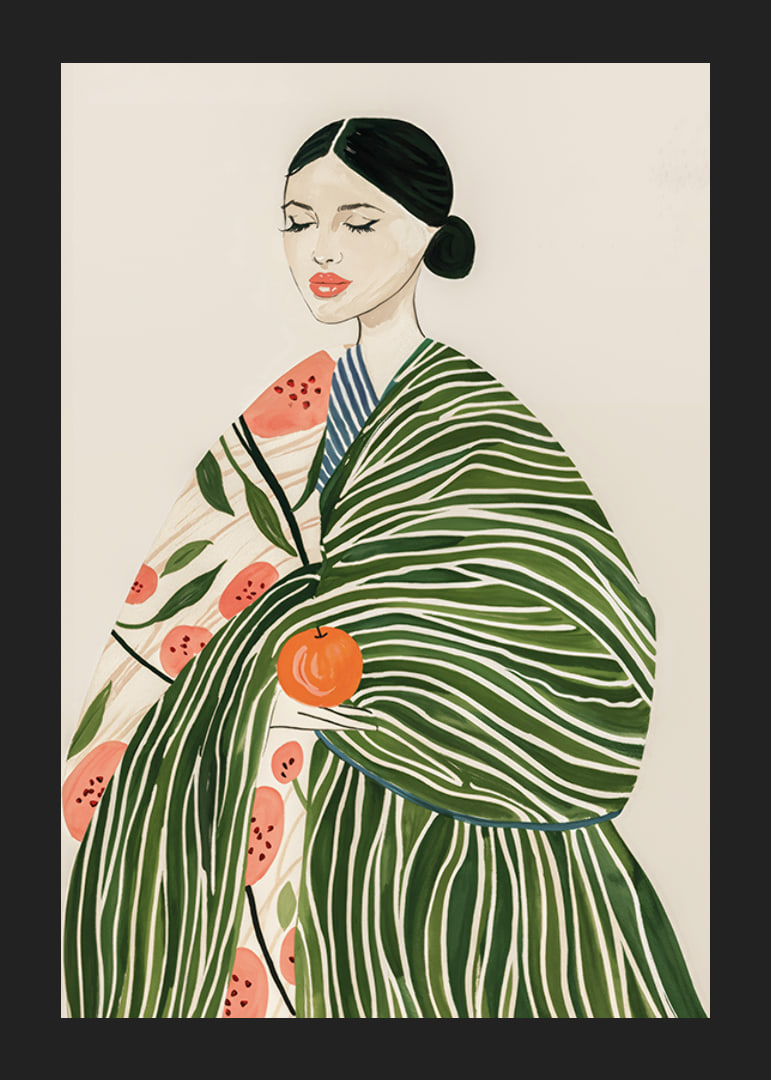 Poster with a watercolor painting of a woman with an orange-12