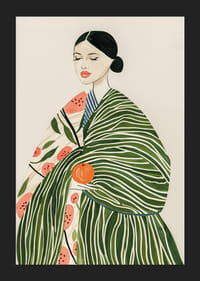 Affisch med en akvarellmålning av en kvinna med apelsin-5