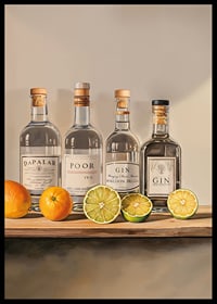 Poster with four bottles of Gin and fruit-6