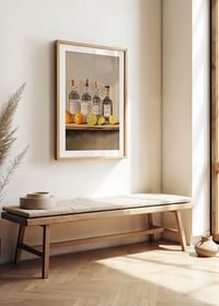 Póster con cuatro botellas de Ginebra y fruta.-4