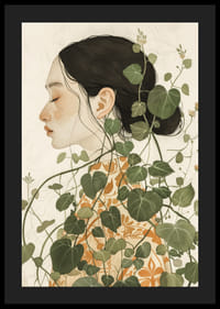 Poster met een aquarel van een vrouw gehuld in groene bladeren-4