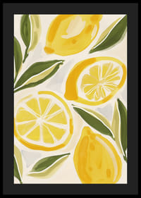 Poster cu o pictură în acuarelă de lămâi galbene cu frunze-4