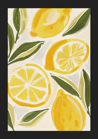 Poster cu o pictură în acuarelă de lămâi galbene cu frunze-5