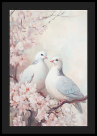 En poster med vita duvor på en blommande körsbärsgren -4