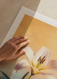 Un poster cu un crin alb pe un fundal pastel moale -5