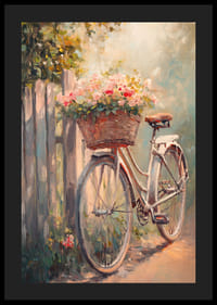 Juliste, jossa on vintage-pyörä ja kukoistava kori -4